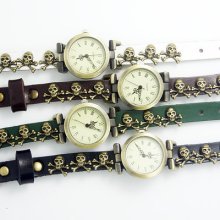 4 Pcs Mixed Leather Quartz Roman Skull Strap Jewelry Watch Wristwatch Free P&p