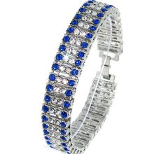 4 Row Iced Out Silver With Blue & Clear Cz Hip Hop Bling Bracelet - Best Deal