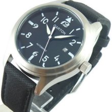 42mm Garton Black Dial Automatic Mechanical Date Window Watch Stainless Case 010