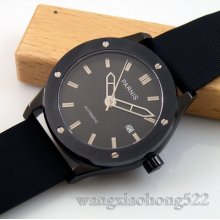 44mm Parnis Black Pvd Case Automatic Movement Gents Watch Display Back 421