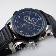 44mm Pvd Parnis Black Dial Automatic Mechanical Multi-funtion Mens Watch Pn249b