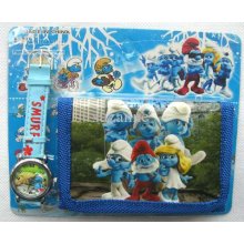 50 Sets New Cute The Smurfs Cartoon Watches And Wallet Sets Gift