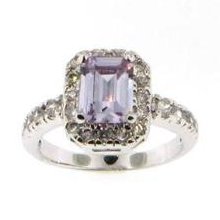 5mm X 7mm Lavender Emerald-cut Cubic Zirconia Ring With Pave's Frame And Sides.