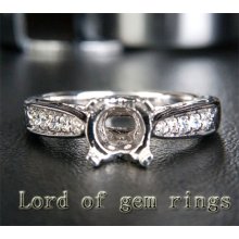 6.5mm Round Cut Solid 14k White Gold Pave .22ct Diamond Engagement Ring Settings