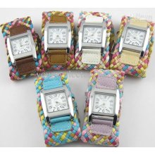 6 Color Rope Watch Woven Cracked Leather Band Wide Belt Watch Rainbo