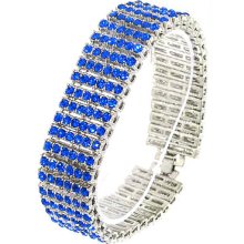 6 Row Iced Out Silver With Blue Cz Hip Hop Bling Bracelet - Best Deal