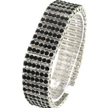 6 Row Iced Out Silver With Black Cz Hip Hop Bling Bracelet - Best Deal