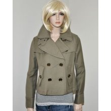 $725 Burberry Brit Wool Blend Military Pea Coat Jacket Green