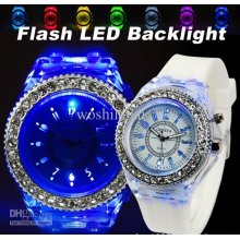 7colors Geneva Watches Unisex Flash Led Backlight Watch Women Men Le