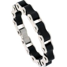 8 In. Stainless Steel & Rubber Bicycle Chain Bracelet Bss83