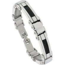 9 In. Gent's Black Stainless Steel Cable Bracelet Bss135