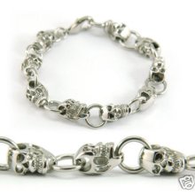 9 Skulls Link Mens Solid Stainless Steel Bracelet B096