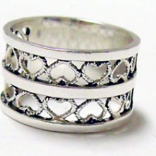 925 Sterling Silver Artisan Little Hearts Ring Size 9