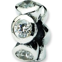 .925 Sterling Silver Reflection Antiqued Round Clear Cz Bead Charm For Bracelet