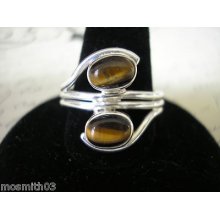 925 Sterling Silver Tigers Eye Fashion Ring - Size 8