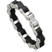 9mm Stainless Steel Bike Chain and Black Rubber Bracelet - 8.5 Inch