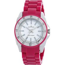 AK Anne Klein Women's 10-9379WTMA Swarovski Crystal Magenta Plastic Bracelet Watch