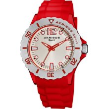 Akribos Xxiv Ak536rd Luminous Quartz Red Silicon Strap Womens Watch