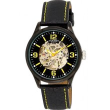 Akribos XXIV Men's AK494YL Skeleton Automatic Black Leather Strap Watch