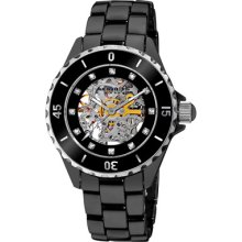 Akribos XXIV Watches Women's Automatic Skeletal Dial Black Ceramic Bla