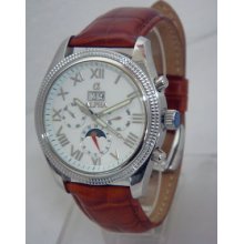 Alpha Automatic Multifunction Watch With Brown Leather For Mens