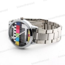 Analog Mens Boys Sport Stainless Steel Unique Tv Test Channel Wrist Quartz Watch