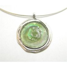 Ancient Roman Glass 925 Sterling Silver Pendant Necklace