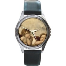 Angels Sistine Madonna Cherub Raphael Art Round Wrist Watch