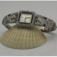 Antique Diamond & Sapphire Platinum Ladies Watch