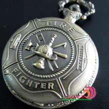 Antique Style Rare Design Fire Tools Pattern Fire Man Gift Pocket Watch +chain