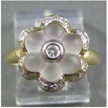 Antique Wide .20ctw Diamond & White Quartz Flower 3d Ring 21715