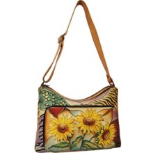 Anuschka Sunflower Safari Antique Twin-Top East-West Organizer Handbag