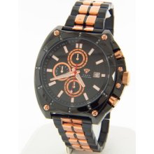 Aqua Master Men's W328-7 Two-tone Stainless Steel Black Chronograph Dial Watch