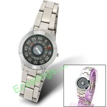 Arabic Numeral Metal Watchband Round Ladies' Watch