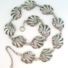 Art Deco Silver Necklace Viking Craft Sterling Floral Vintage 1940s Jewelry