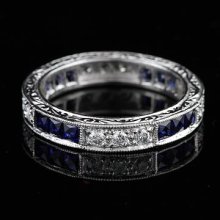 Art Deco Style Platinum Diamond Sapphire Wedding Eternity Band Ring