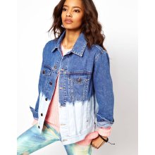 ASOS Denim Jacket in Oversize Boyfriend Fit in Bleach Dip Dye Multi