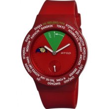 Atop Unisex Vwa World Timer Aluminum Watch - Red Rubber Strap - Red Dial - ATOVWA-05