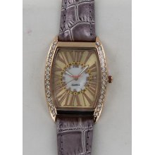 Avon Rosetone Rhinestone Bezel Watch With Croco Strap