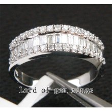 Baguette/round 1.12ct Diamond Solid 14k White Gold Women Mens Wedding Band Ring