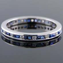 Baguette Sapphire And Round Diamond Platinum Modern Style Eternity Band