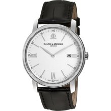 Baume & Mercier Watches Men's Classima White Dial Black Leather Thin