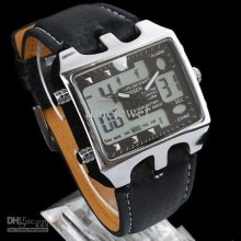 Big Price Off Ohsen Digital Analog Quartz Men Black Leather Square W