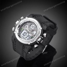 Black Band Stopwatch Sport Men Swimming Analog Digital Quartz Wrist Watch