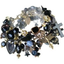 Black gold 'Amazing' beaded charm bracelet