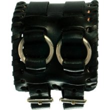 Black Johnny Depp Style Leather Bracelet With Double Silver Color Buckles B1