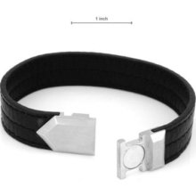 Black Leather Bracelet, Silver Plated Stst Clasp, Dkman