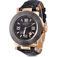 Black Men's Calendar Style Leather Analog Quartz Wrist Watch