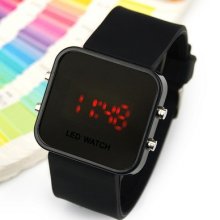 Black Mirror Led Wrist Watch Digital Display Quartz Women's Watch Square Case