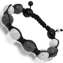 Black Onyx Ball Bead Bracelet with White and Black Swarovski Crystals